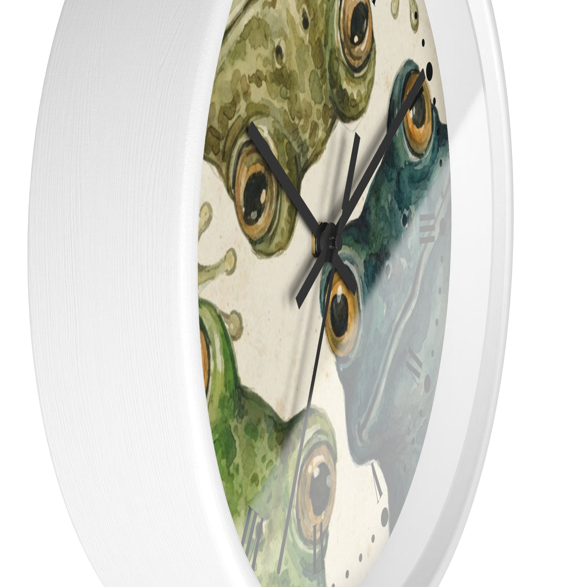 Frog Trio Wall Clock — Watercolor Amphibian Decor