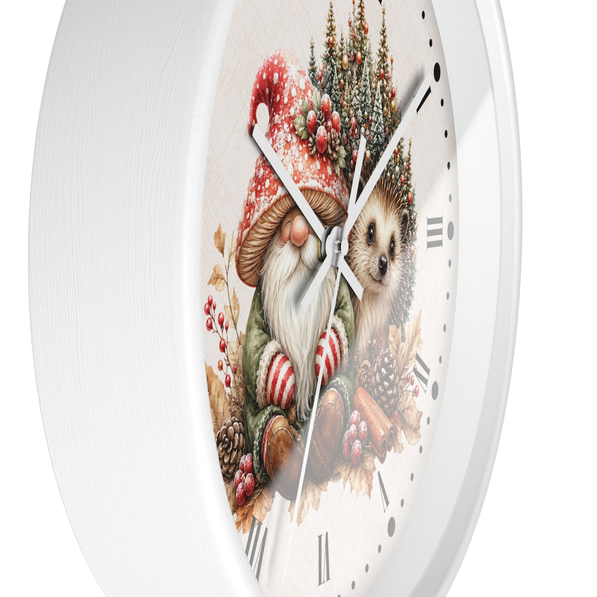 Christmas Gnome & Hedgehog Wall Clock — Cute Holiday Nursery Decor