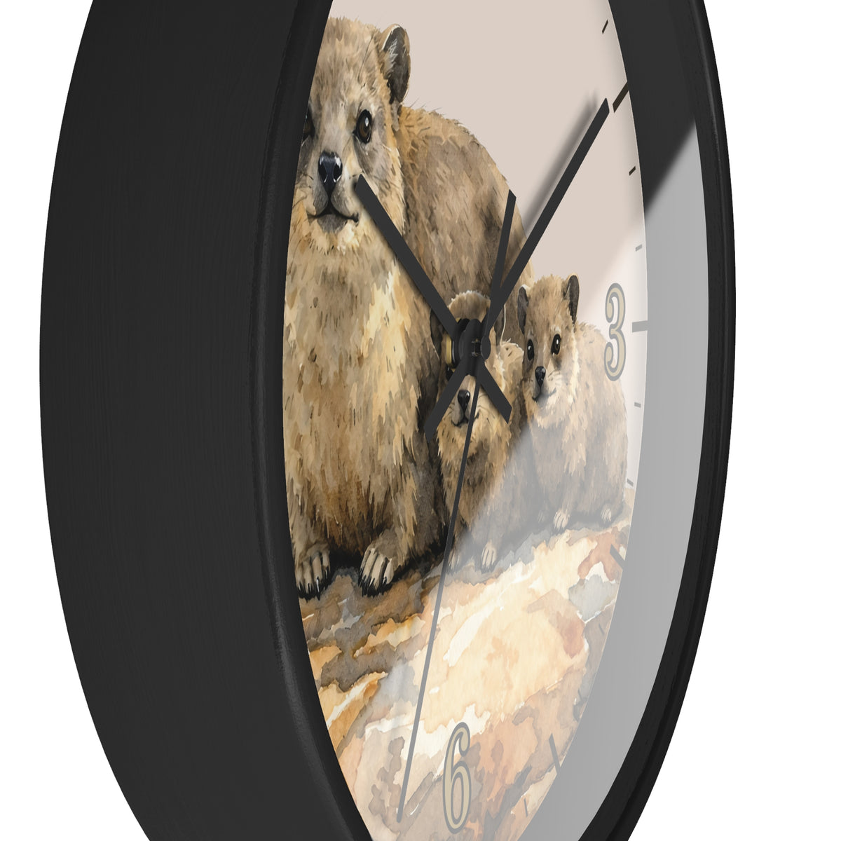 Rock Hyraxes Family Wall Clock — Watercolor Animal Decor