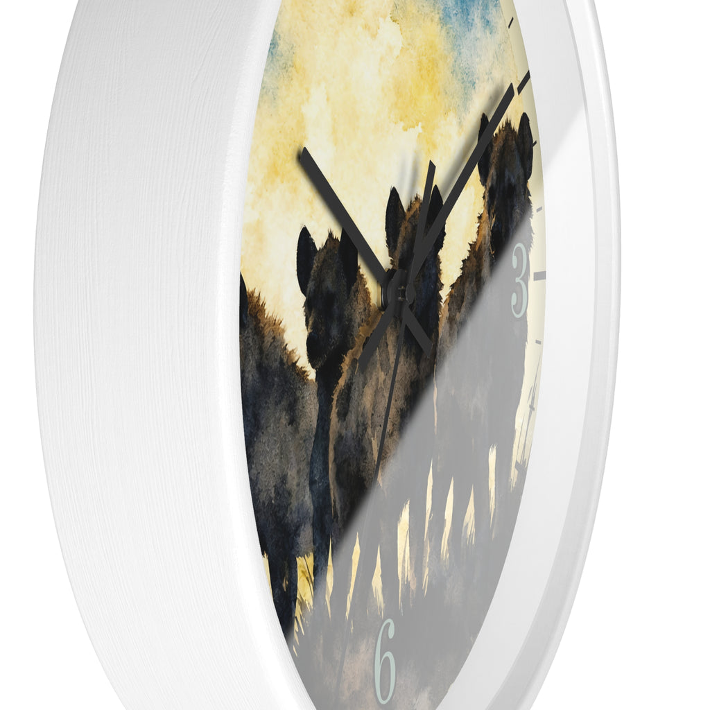 Spotted Hyenas Wall Clock – Watercolor Safari Animal Decor