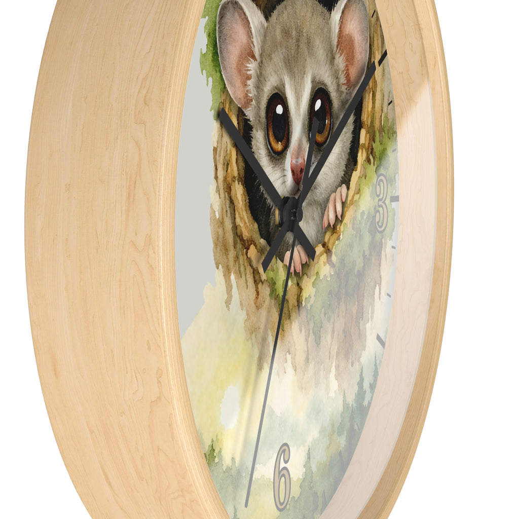 Galego Bush Baby Wall Clock — Watercolor Wildlife Nursery Decor