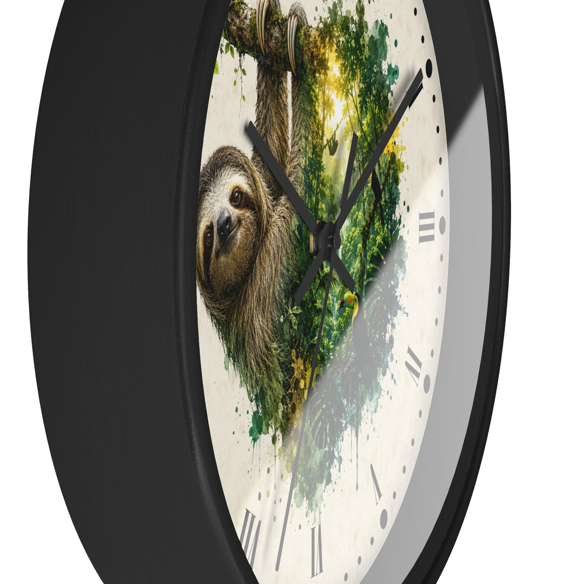 Sloth Toucan Layered Portrait Wall Clock — Tropical Animal Bird Decor