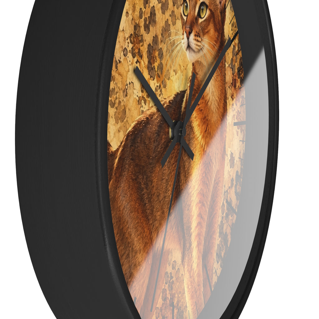 Cheetah Print Abyssinian Cat Wood Wall Clock