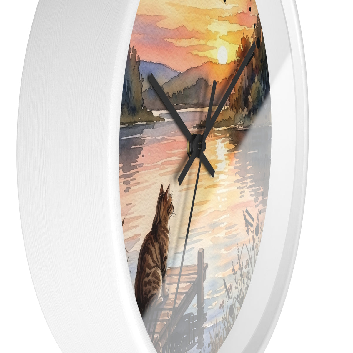 Sunset Lake Tabby Cat Wall Clock — Cat Lover Gift