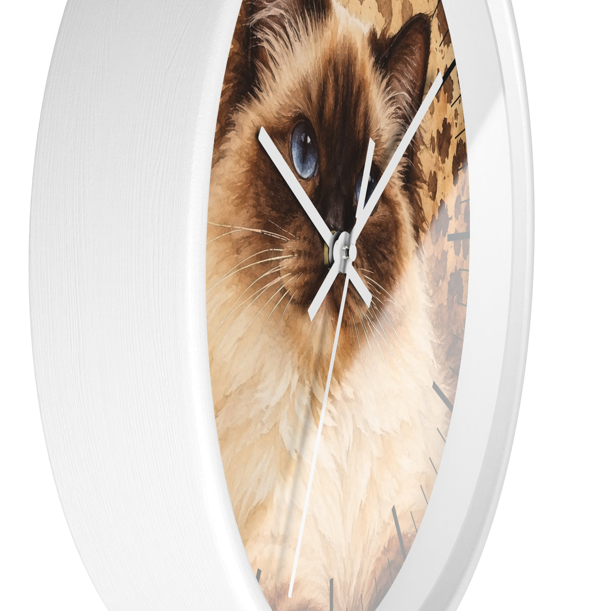 Cheetah Print Birman Cat Wood Wall Clock