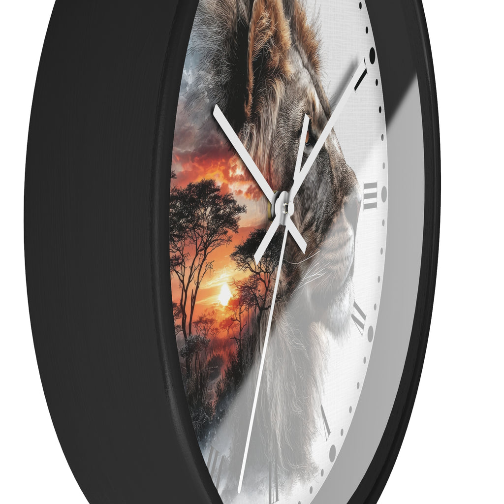Lion African Sunset Wall Clock - Big Cat Safari Decor
