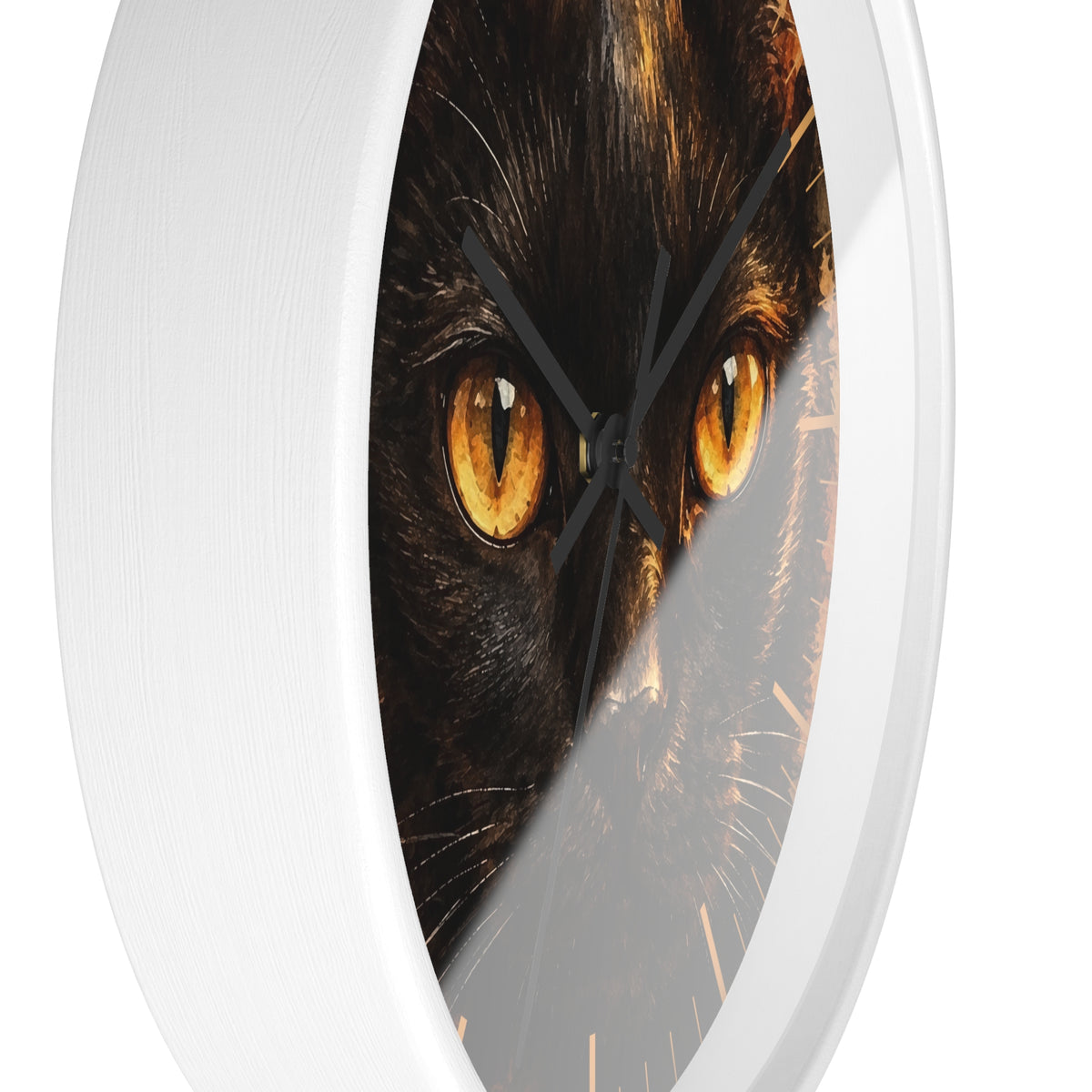 Watercolor Black Cat Wood Wall Clock - Cheetah Print Background