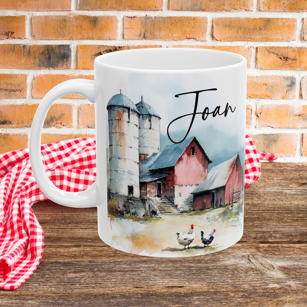 Personalized Old Chicken Farmhouse Ceramic Mug — Rustic Country Morning Coffee Cup