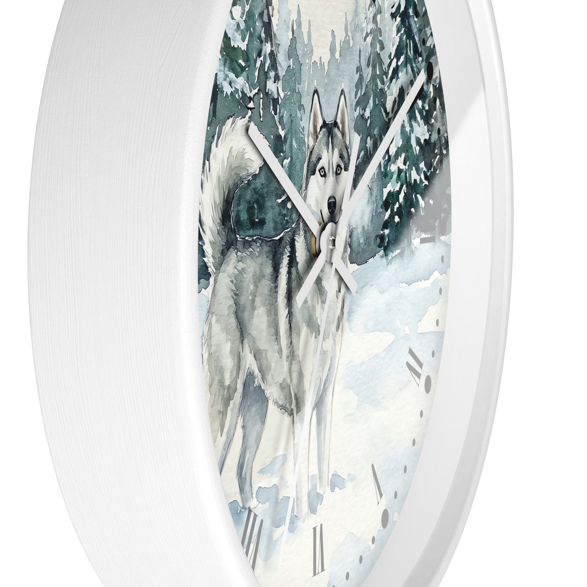 Siberian Husky Winter Wall Clock — Snowy Forest Dog Decor