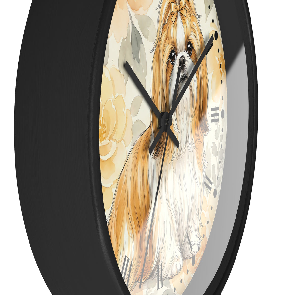 Shih Tzu Floral Wall Clock – Cute Dog Decor for Pet Lovers