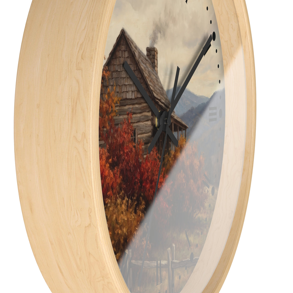 Rustic Cabin Autumn Mountain Wall Clock