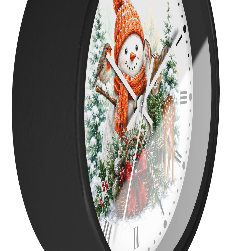 Holiday Snowman Robin Bird & Fawn Wall Clock — Festive Christmas Decor