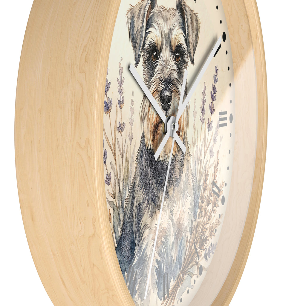 Miniature Schnauzer Lavender Wall Clock — Rustic Farmhouse Dog Decor