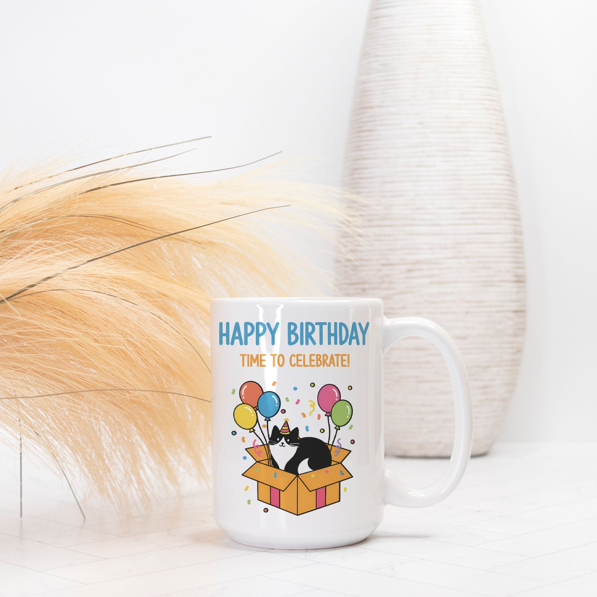 Cat Birthday Time To Celebrate Mug Deluxe 15oz.