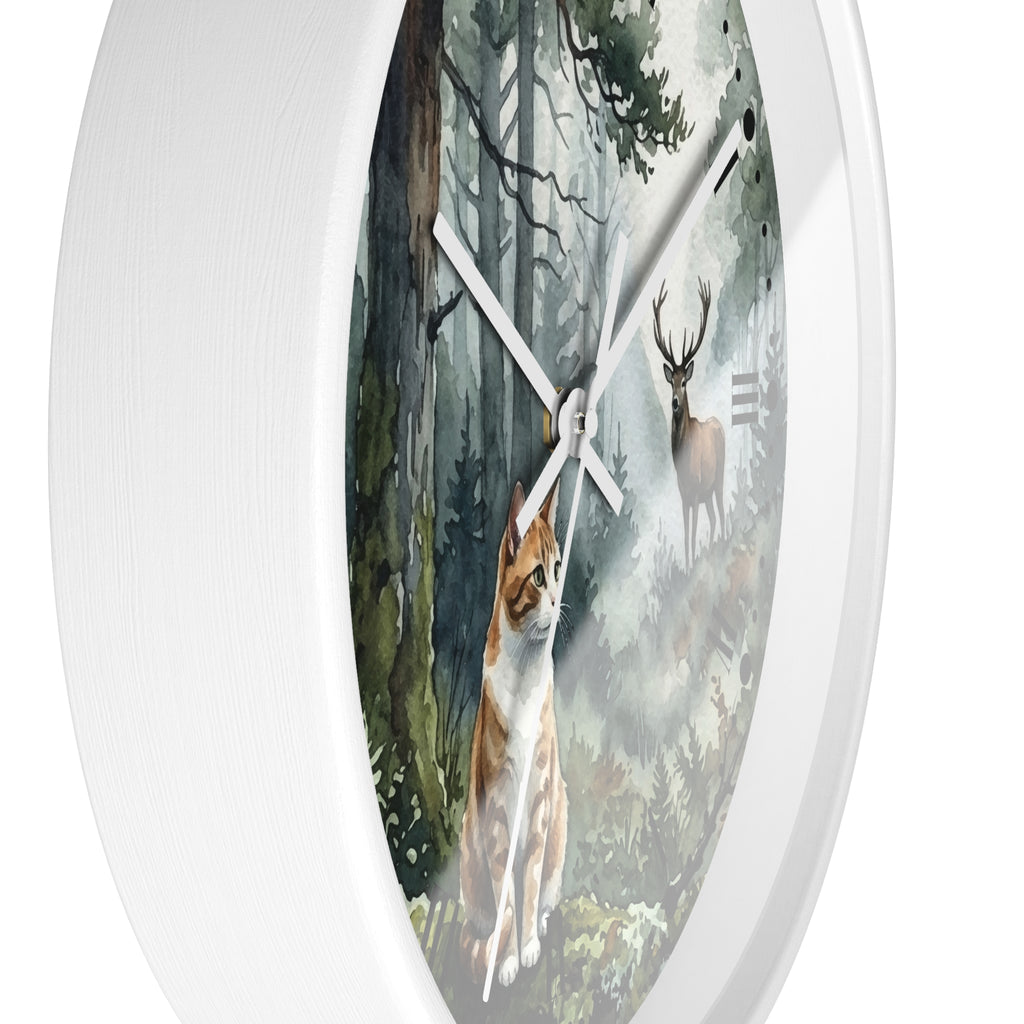 Forest Ginger Cat and Deer Woodland Wall Clock