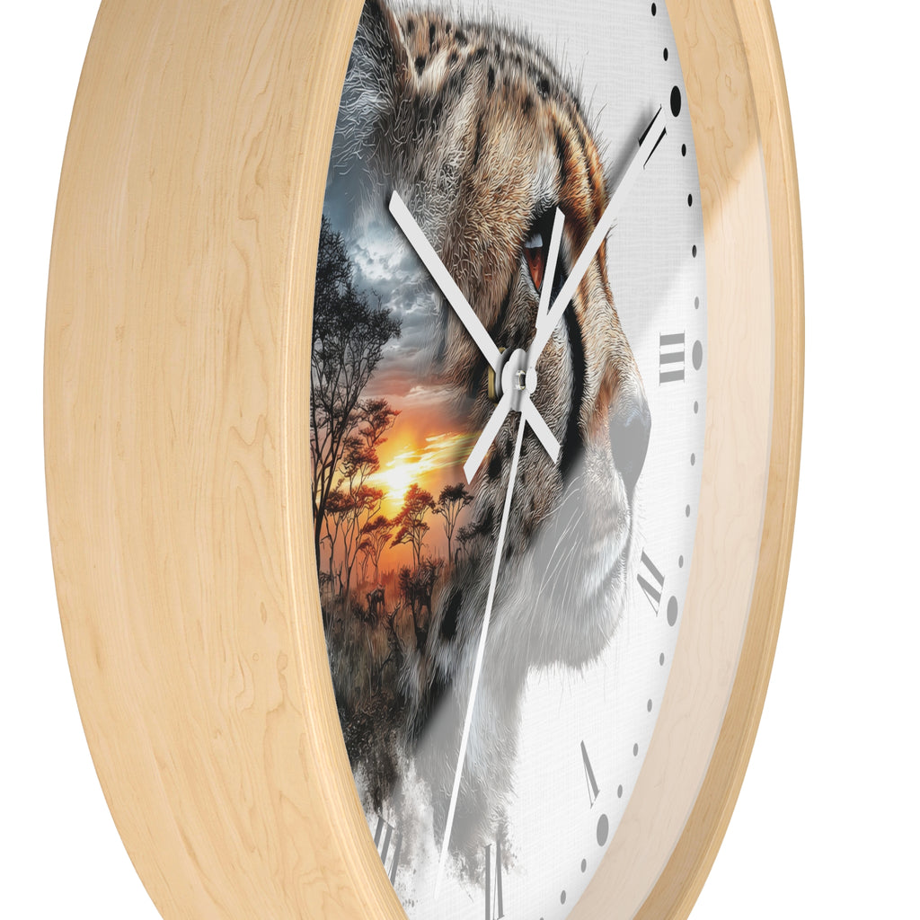Cheetah Sunset Wall Clock — Safari Animal Landscape Decor
