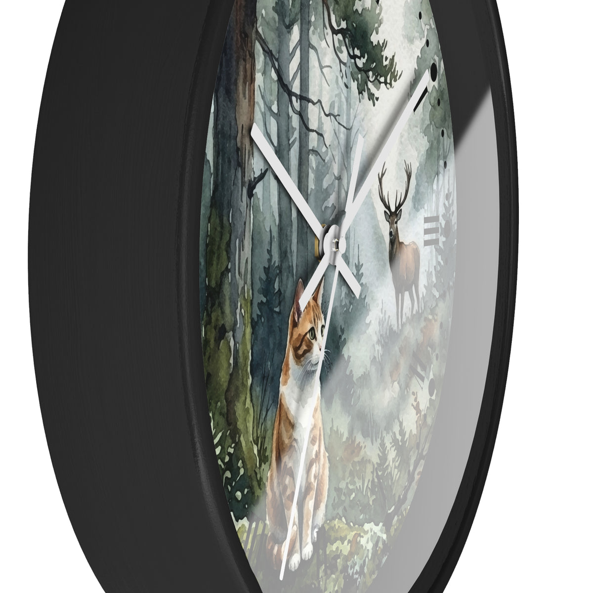 Forest Ginger Cat and Deer Woodland Wall Clock