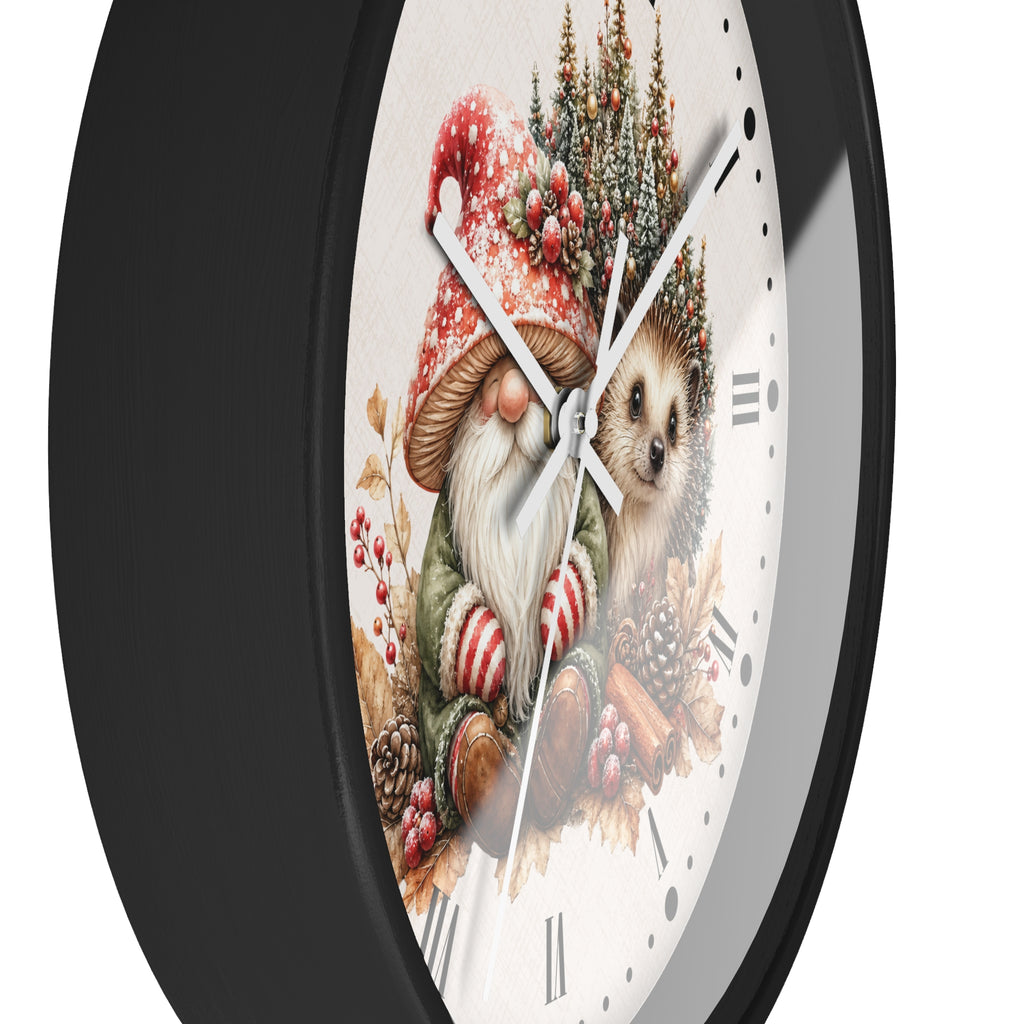Christmas Gnome & Hedgehog Wall Clock — Cute Holiday Nursery Decor