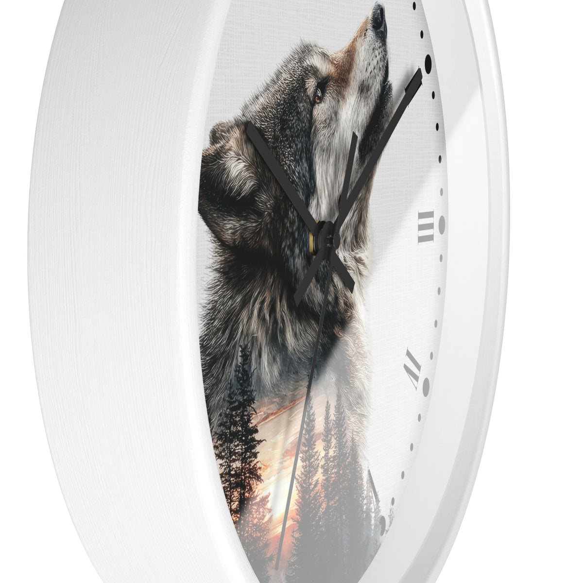 Wolf Sunset Wall Clock — Woodland Animal Art Decor