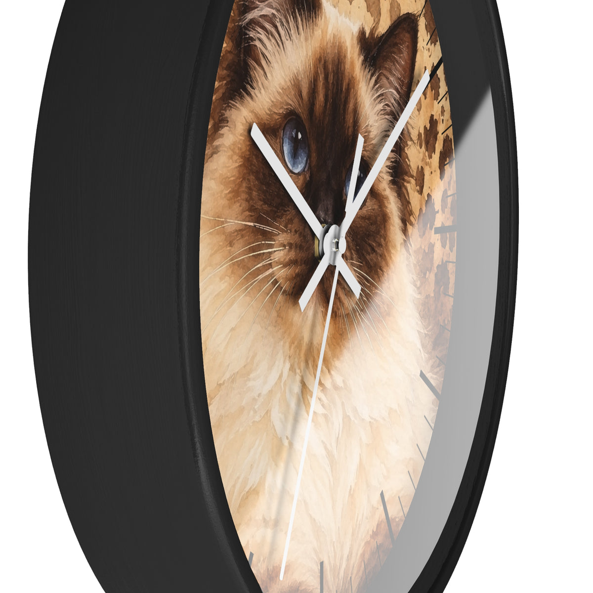 Cheetah Print Birman Cat Wood Wall Clock