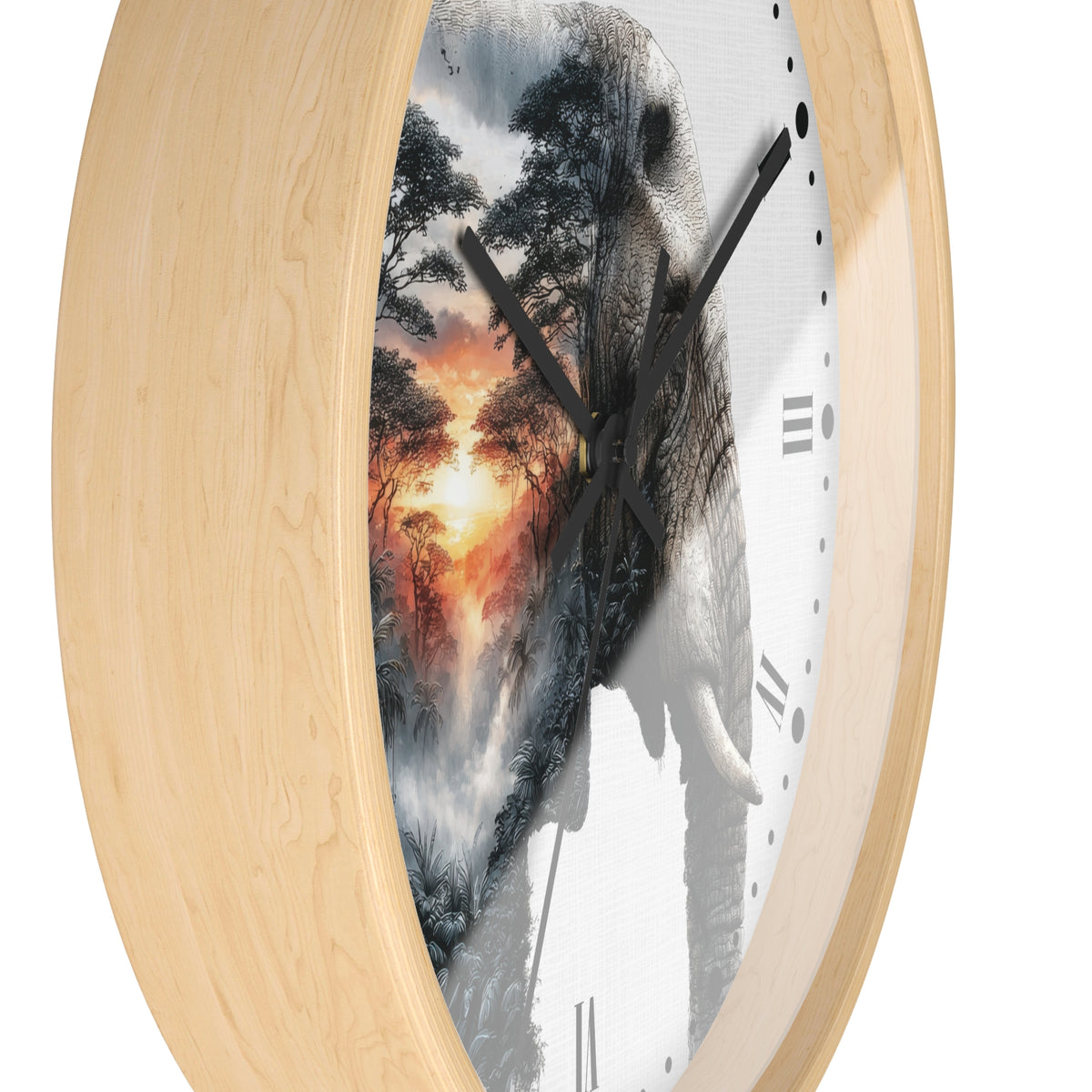Elephant Sunrise Wall Clock — Wildlife Silhouette Art Decor