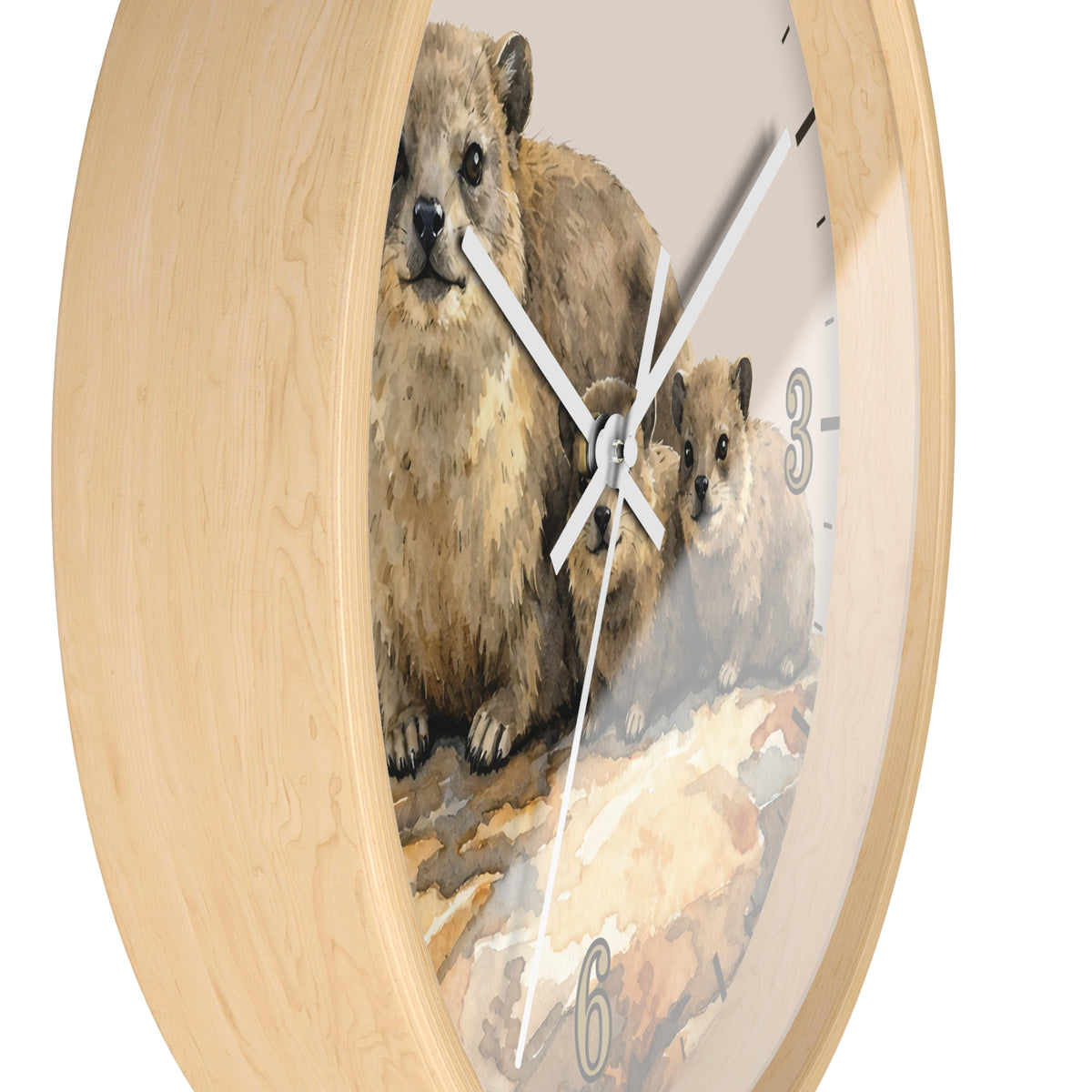 Rock Hyraxes Family Wall Clock — Watercolor Animal Decor