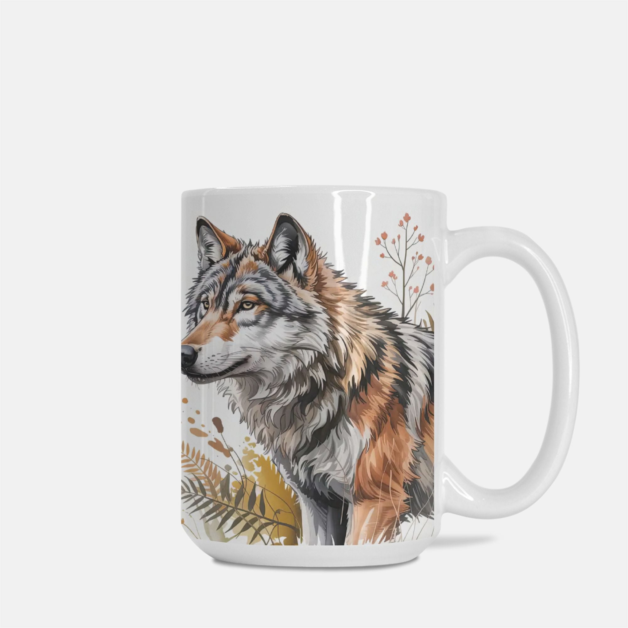 Woodland Wolf Mug Deluxe 15oz. - Nature Lover Gift