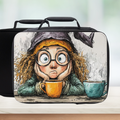  insulated lunch bag with cartoon character witch design on a white background