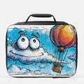  insulated lunch bag with cartoon design of a smiling cloud and hot air balloon