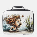  lunch bag with an underwater scene design featuring a mermaid with long hair , starfish, and seaweed