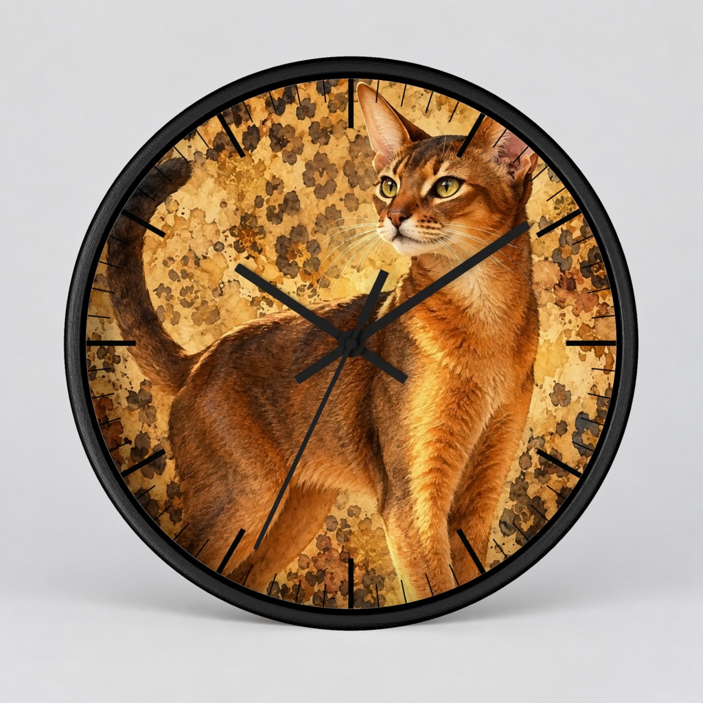 Cheetah Print Abyssinian Cat Wood Wall Clock