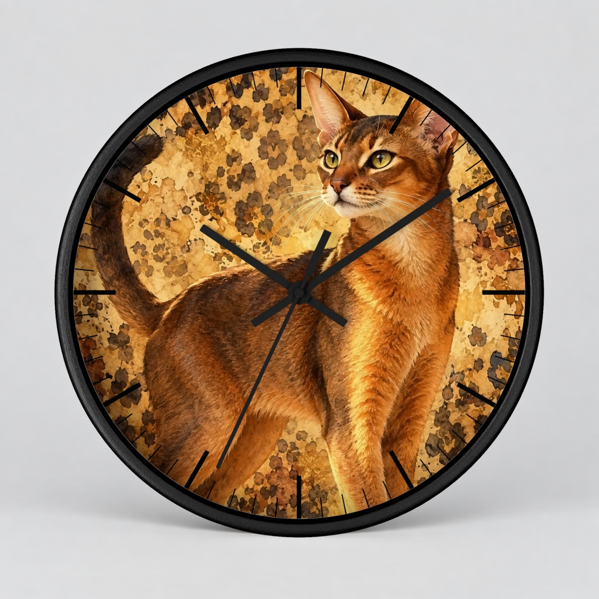 Cheetah Print Abyssinian Cat Wood Wall Clock