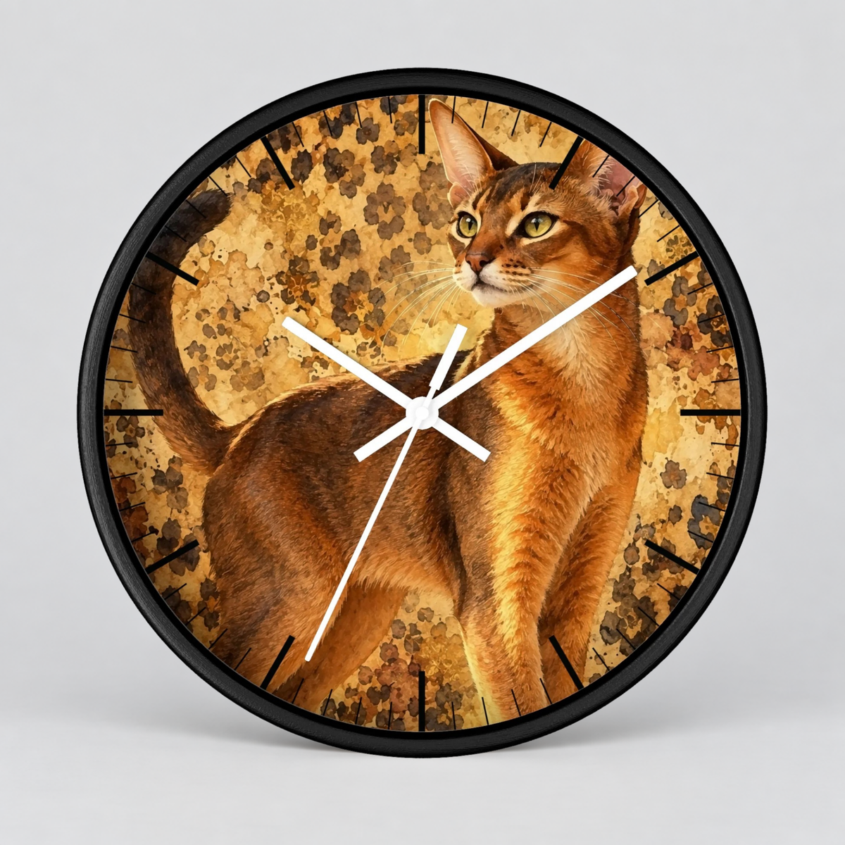Cheetah Print Abyssinian Cat Wood Wall Clock