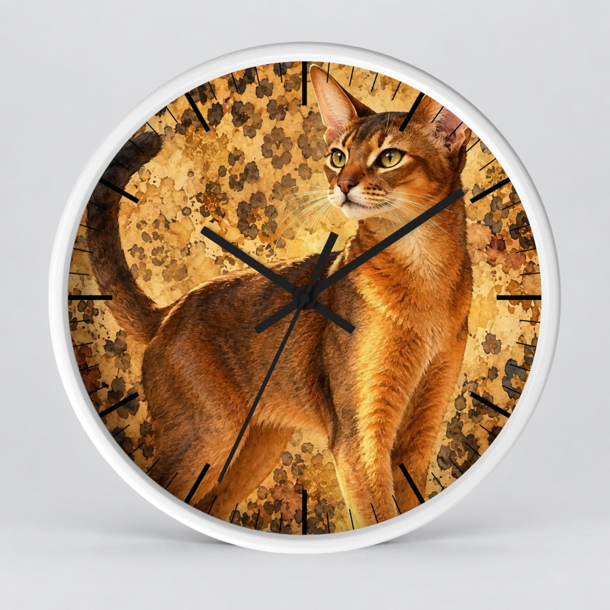 Cheetah Print Abyssinian Cat Wood Wall Clock
