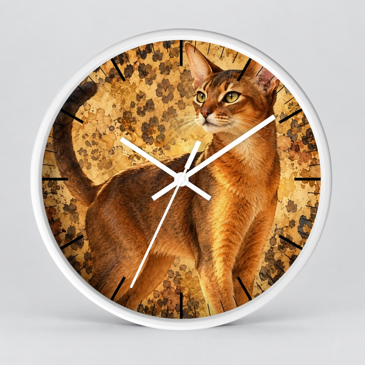 Cheetah Print Abyssinian Cat Wood Wall Clock