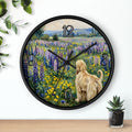 Wall clock with an Afghan Hound dog and floral design on a white background
