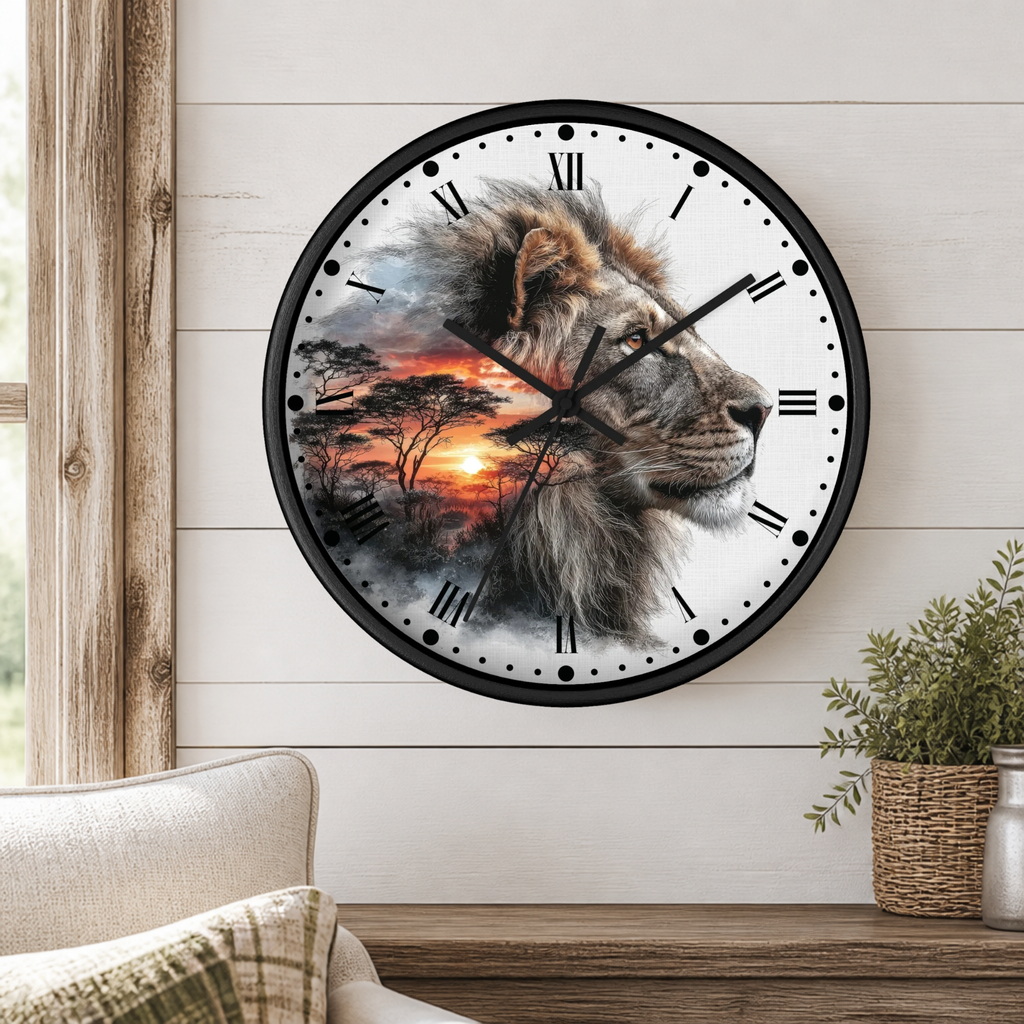 Lion African Sunset Wall Clock - Big Cat Safari Decor