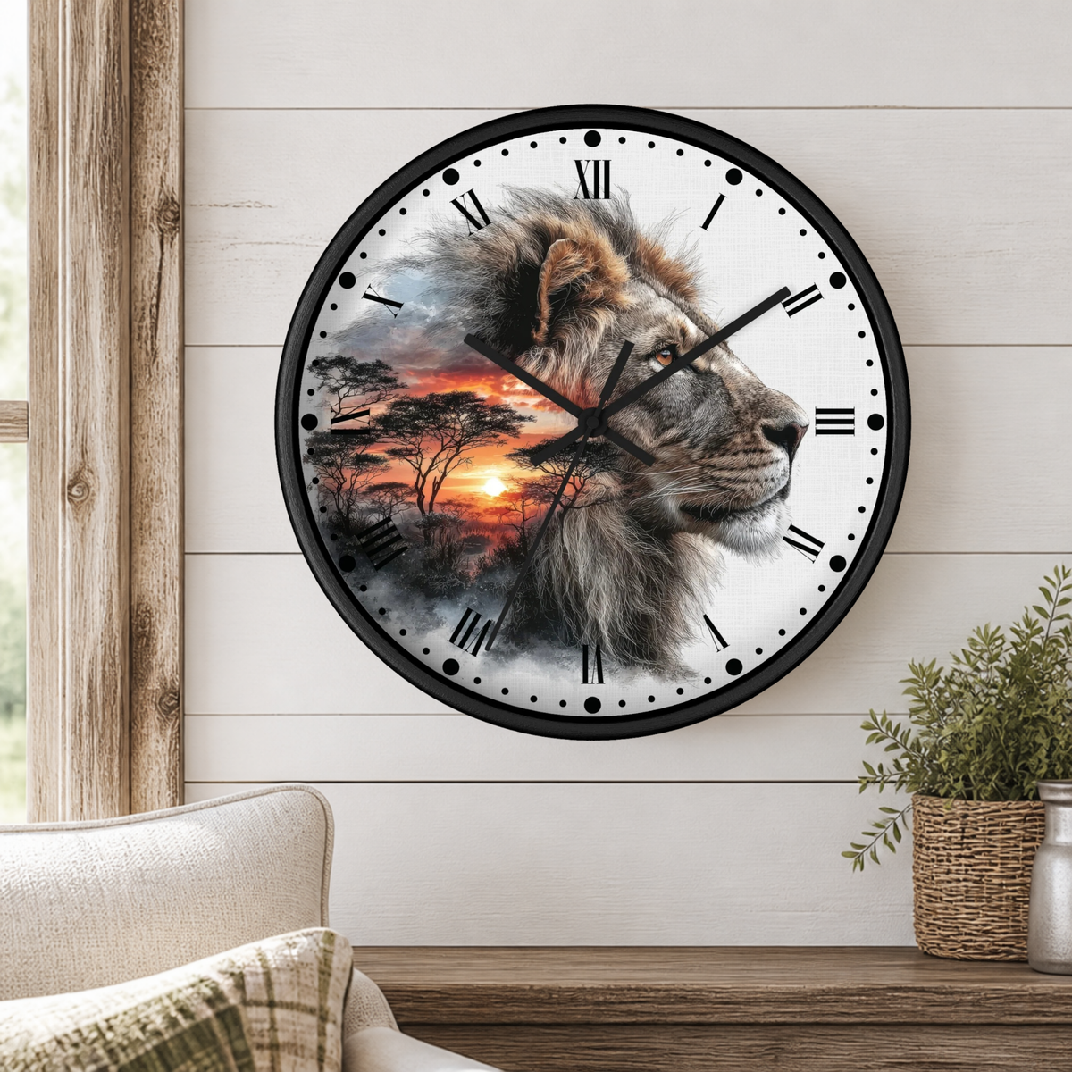 Lion African Sunset Wall Clock - Big Cat Safari Decor
