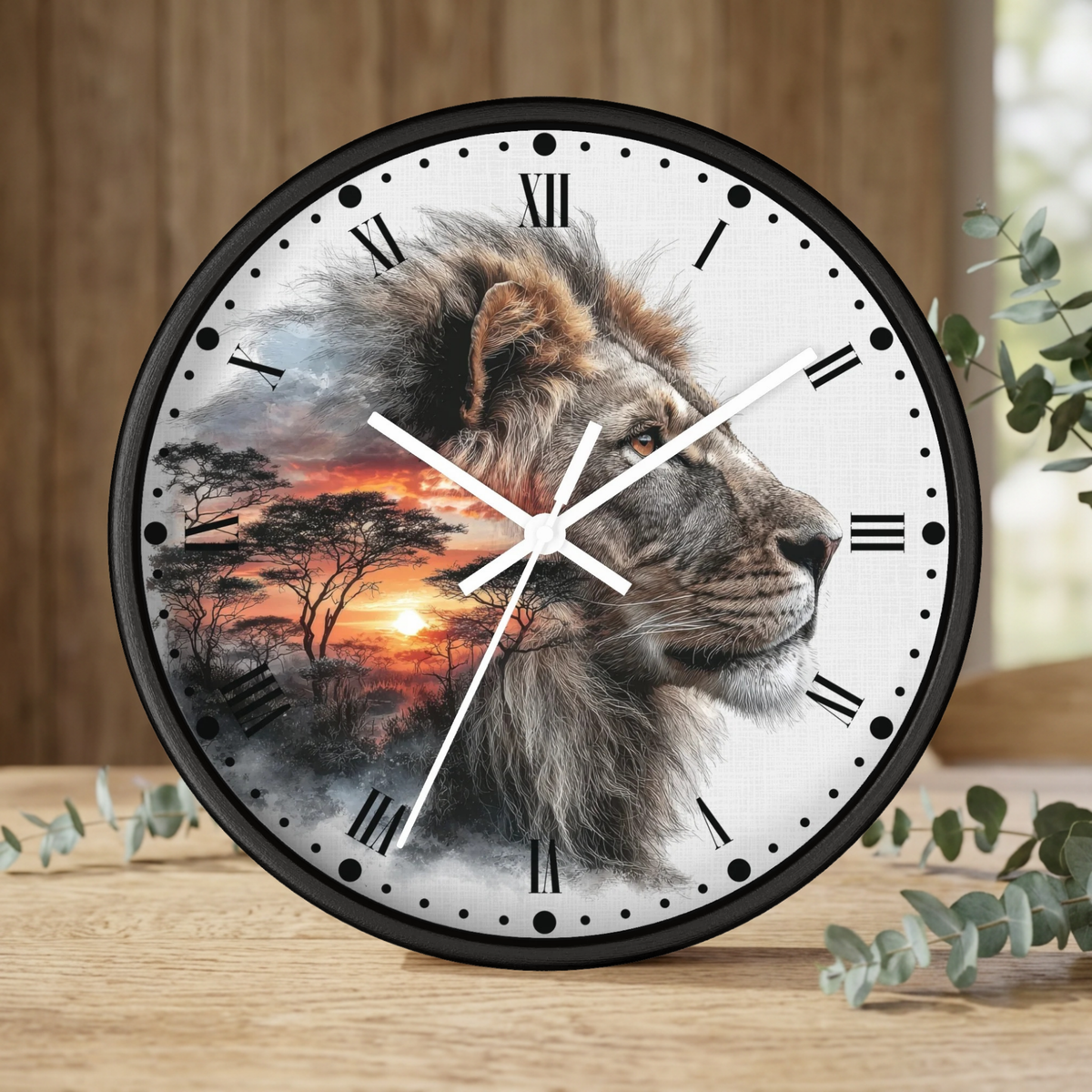 Lion African Sunset Wall Clock - Big Cat Safari Decor