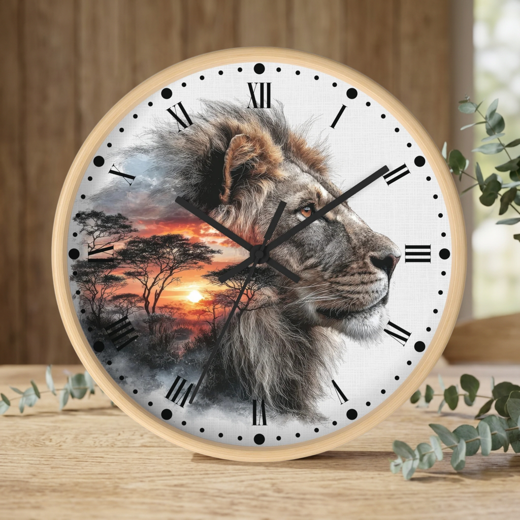 Lion African Sunset Wall Clock - Big Cat Safari Decor