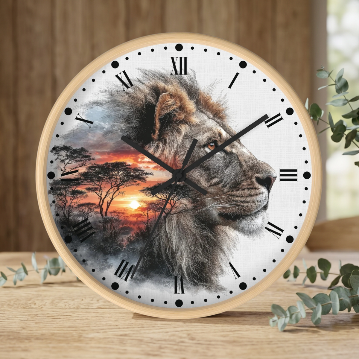 Lion African Sunset Wall Clock - Big Cat Safari Decor