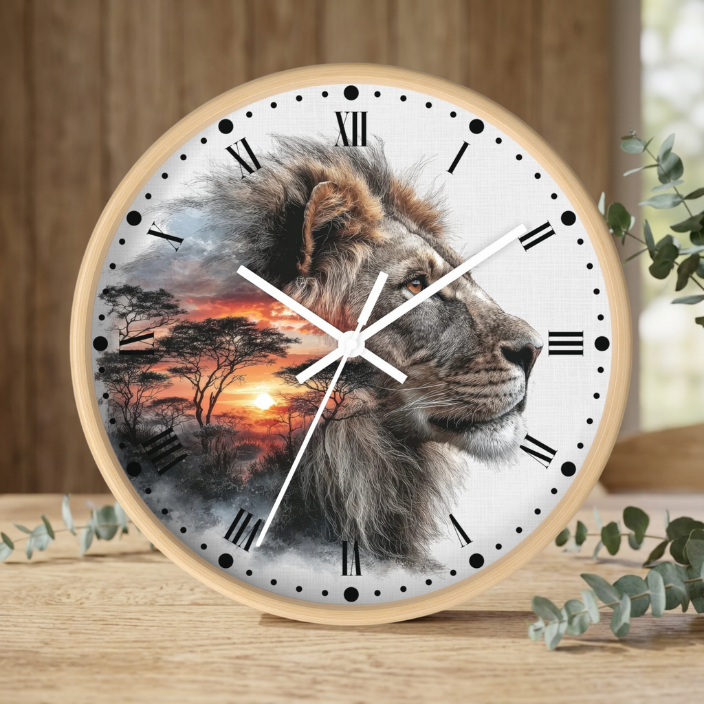 Lion African Sunset Wall Clock - Big Cat Safari Decor