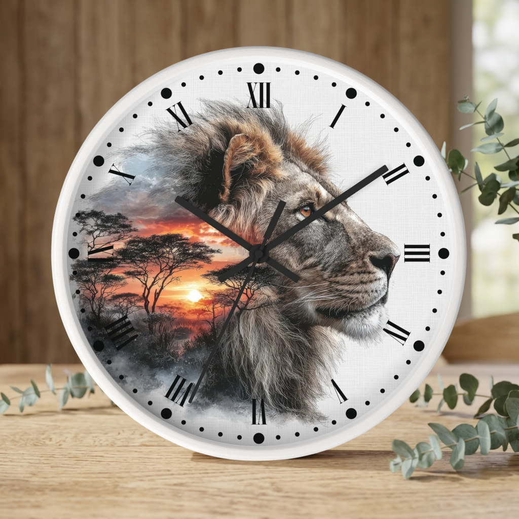 Lion African Sunset Wall Clock - Big Cat Safari Decor