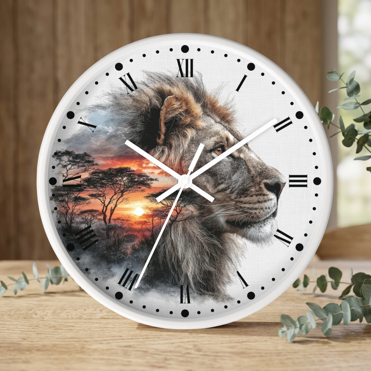 Lion African Sunset Wall Clock - Big Cat Safari Decor