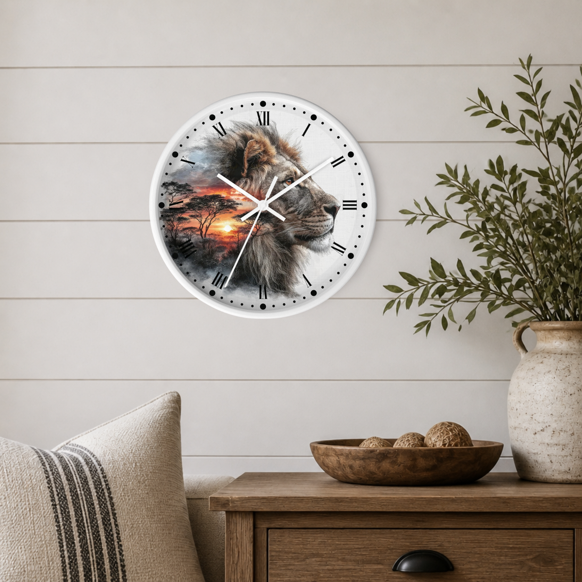 Lion African Sunset Wall Clock - Big Cat Safari Decor