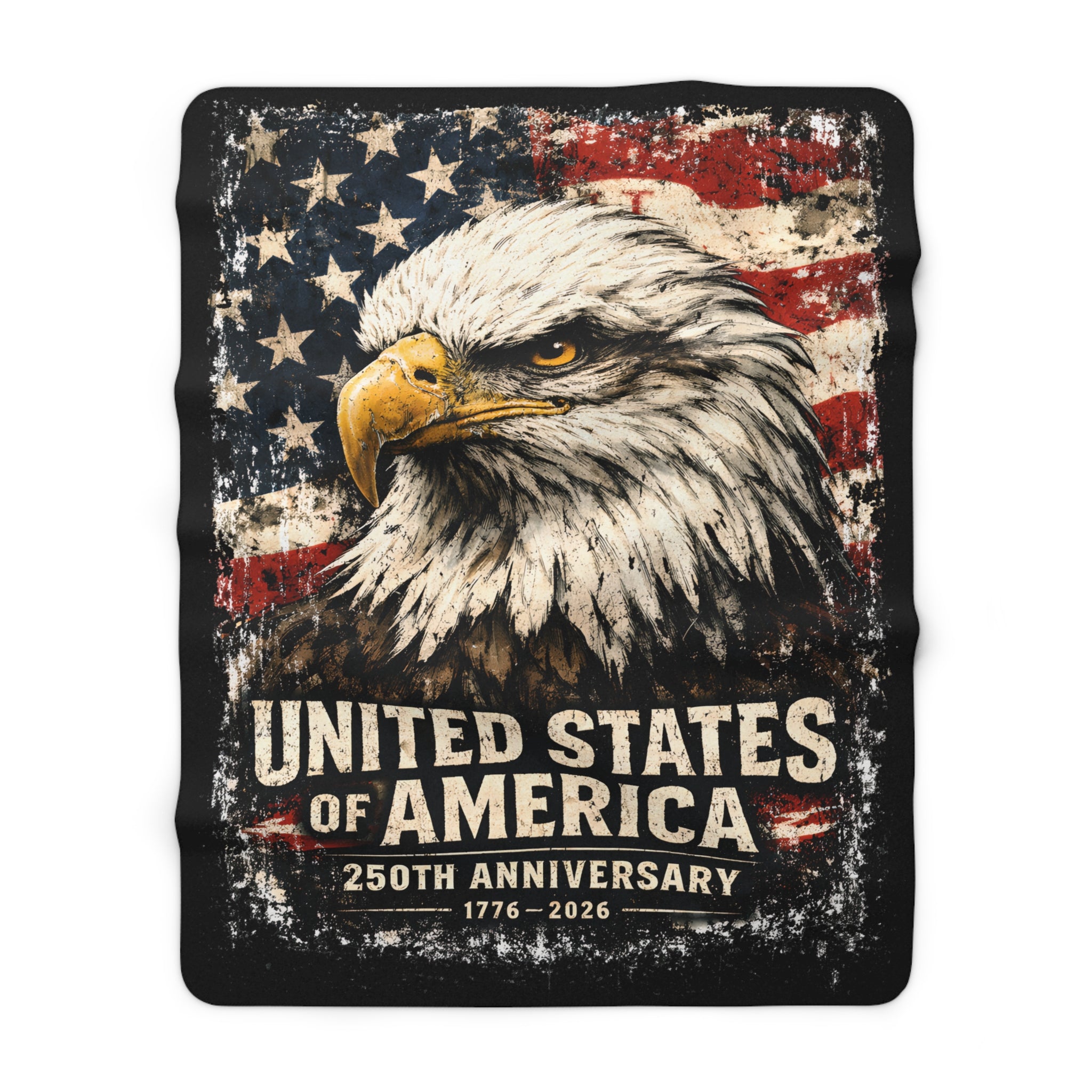 Blanket with American flag and bald eagle design, celebrating the 250th anniversary of the United States.
