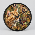 Autumn Ginger Cat Wall Clock — Watercolor Blackberry Garden Decor