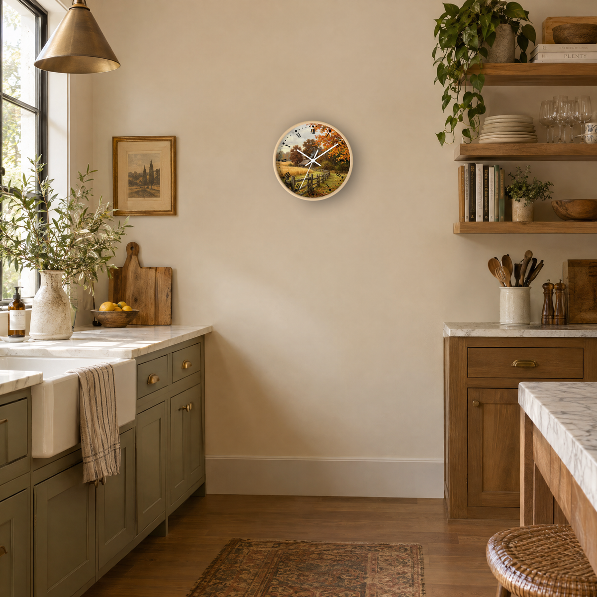 Autumn Countryside Farmhouse Cabin Wall Clock