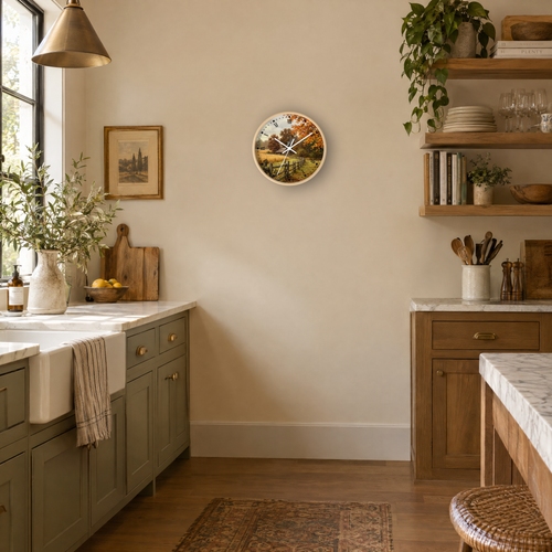 Autumn Countryside Farmhouse Cabin Wall Clock