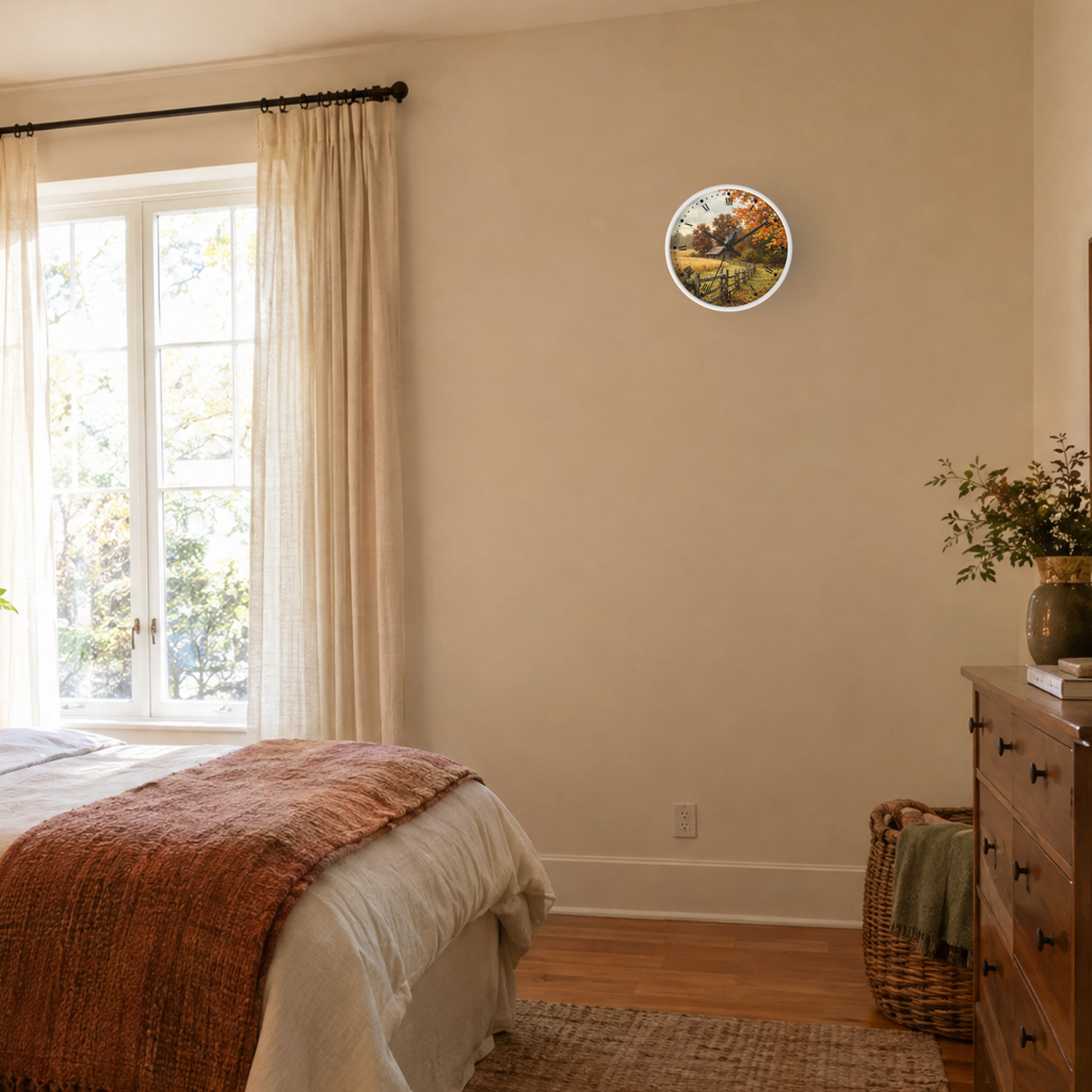 Autumn Countryside Farmhouse Cabin Wall Clock